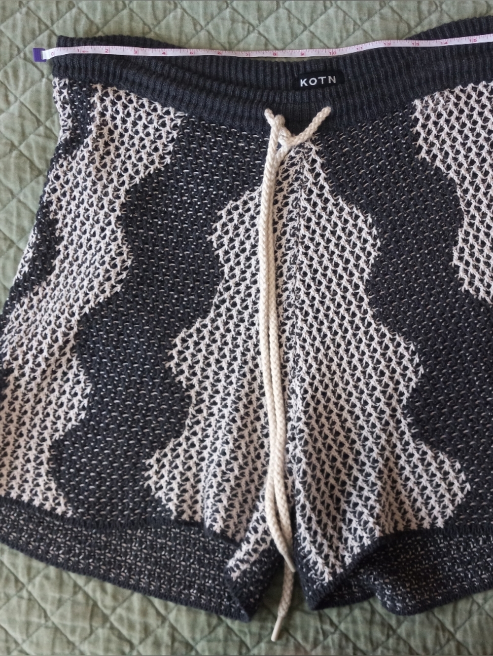 KOTN Masrah Grey and Cream Knit Cotton  Drawstring Board Shorts Medium
